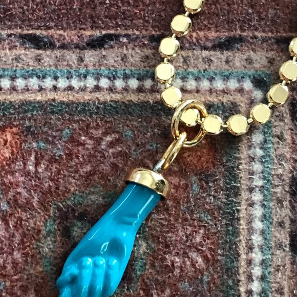 18k Gold Filled Enamel Figa, Talisman, Good Luck, Flat Bead Necklace NEW - Picture 6 of 10
